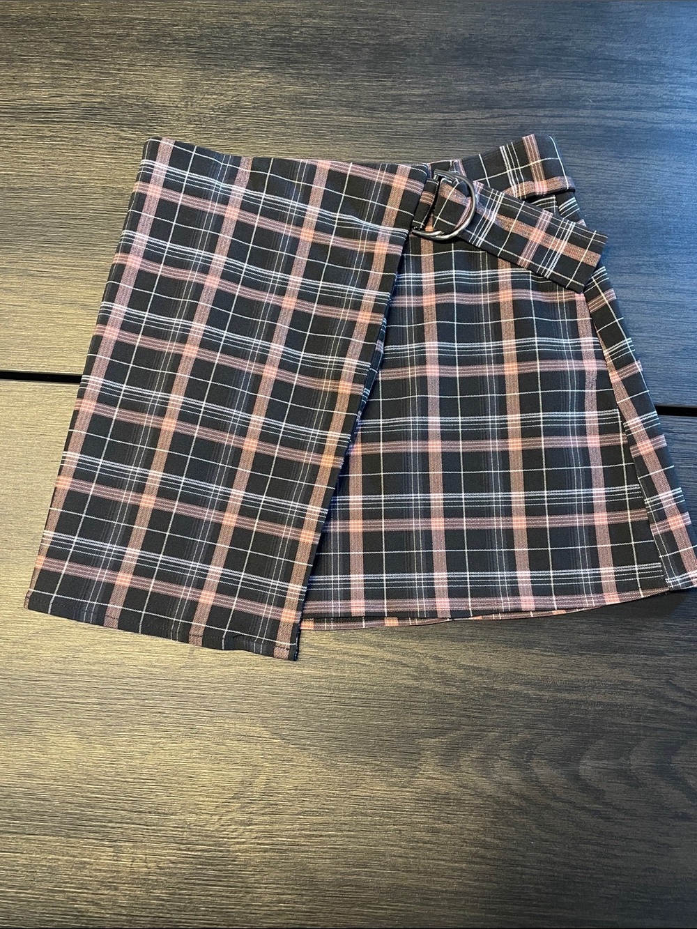 Garage Plaid Wrap Mini Skirt in Pink & Black